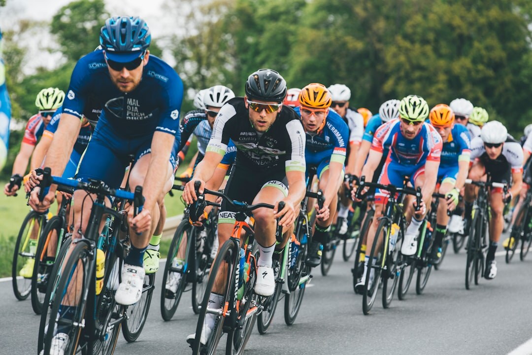 cyclist racing on road